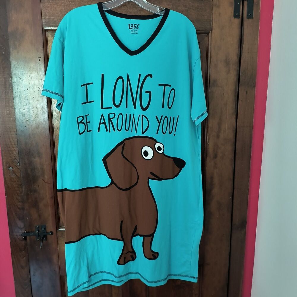 Lazy One Nightshirt "Long to Be Around You" Womens One Size Blue Dachshund Dog